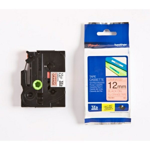 Original Schriftbandkassette Brother TZE-B31 schwarz auf orange (12mm x 5m) 