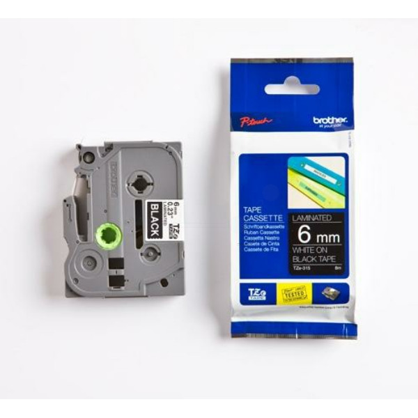 Original Schriftbandkassette Brother TZE-315 weiß auf schwarz (6mm x 8m) 