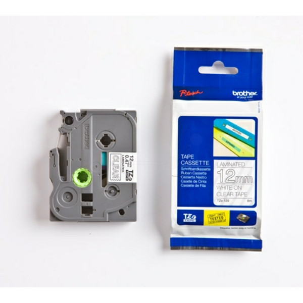 Original Schriftbandkassette Brother TZE-135 weiß auf transparent (12mm x 8m) 