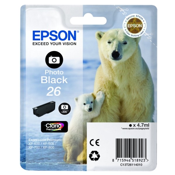 Original Tintenpatrone Epson T26 foto schwarz (C13T26114012)
