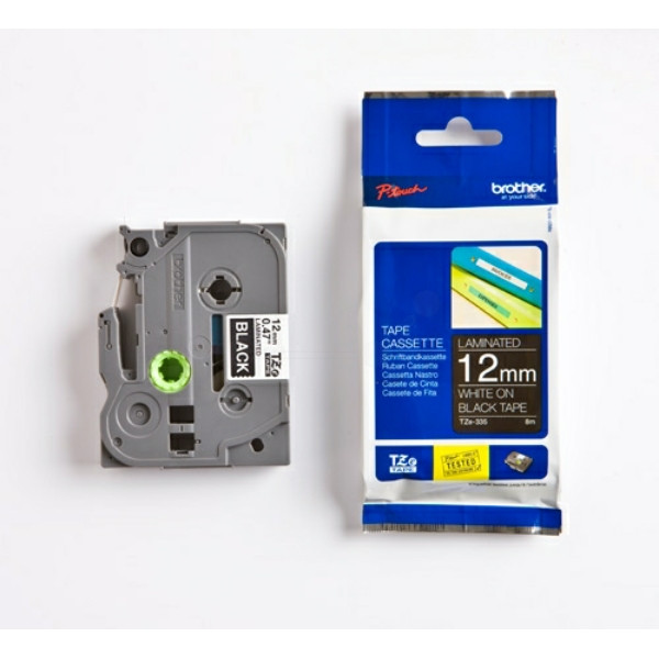 Original Schriftbandkassette Brother TZE-335 weiß auf schwarz (12mm x 8m) 