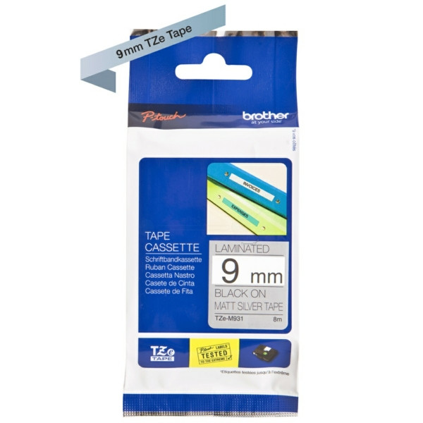 Original Schriftbandkassette Brother TZE-M921 schwarz auf silber metallic (9mm x 8m) 