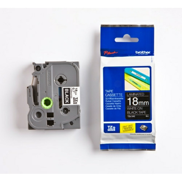 Original Schriftbandkassette Brother TZE-345 weiß auf schwarz (18mm x 8m) 