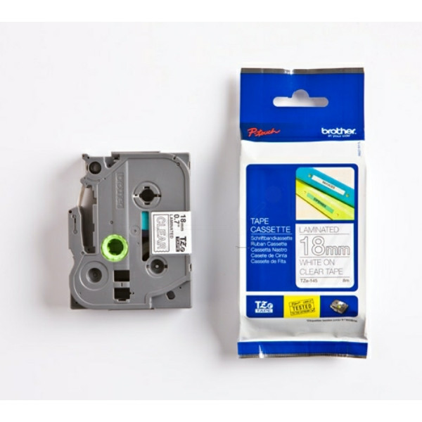 Original Schriftbandkassette Brother TZE-145 weiß auf transparent (18mm x 8m) 