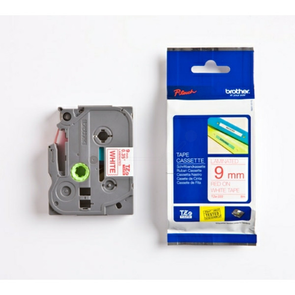 Original Schriftbandkassette Brother TZE-222 rot auf weiß (9mm x 8m) 