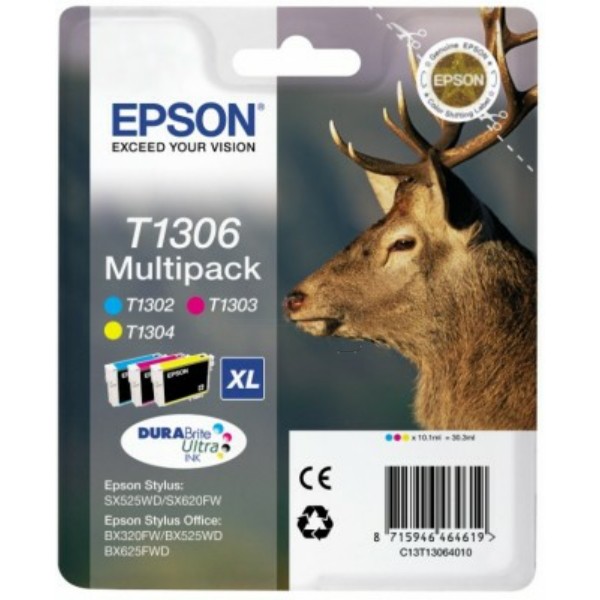 Original Tintenpatronen Epson T1306XL C/M/Y (C13T13064012)