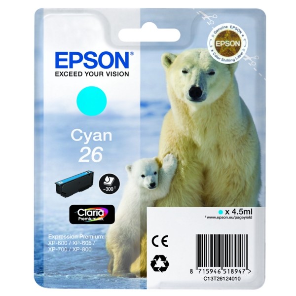 Original Tintenpatrone Epson T26 cyan (C13T26124012)