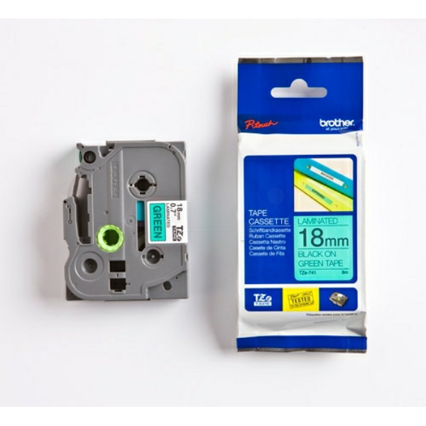 Original Schriftbandkassette Brother TZE-741 schwarz auf grün (18mm x 8m) 