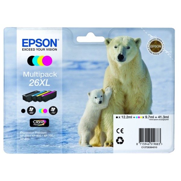 Original Tintenpatronen Epson T26XL Multipack BK/C/M/Y (C13T26364010)