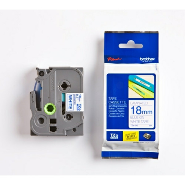 Original Schriftbandkassette Brother TZE-243 blau auf weiß (18mm x 8m) 