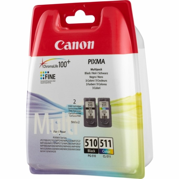 Original Druckerpatronen Canon PG-510 + CL-511 Multipack schwarz und color (2970B010)
