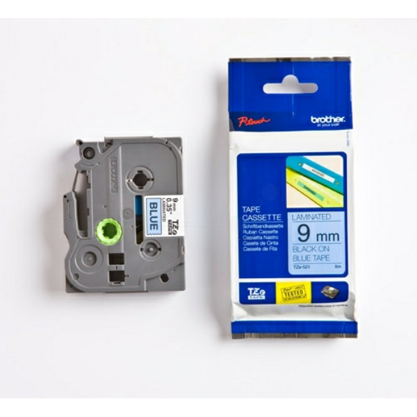 Original Schriftbandkassette Brother TZE-521 schwarz auf blau (9mm x 8m) 