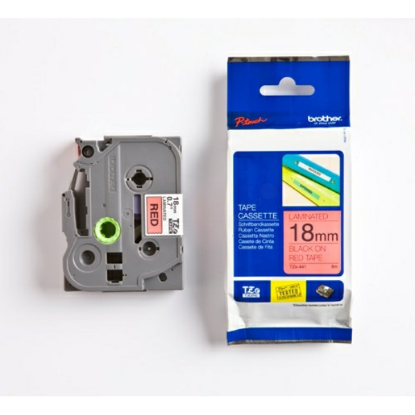 Original Schriftbandkassette Brother TZE-441 schwarz auf rot (18mm x 8m) 