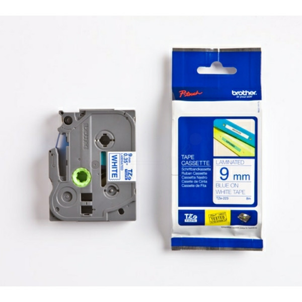 Original Schriftbandkassette Brother TZE-223 blau auf weiß (9mm x 8m) 
