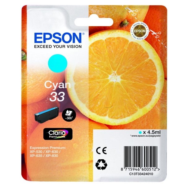 Original Tintenpatrone Epson T33 cyan (C13T33424012)