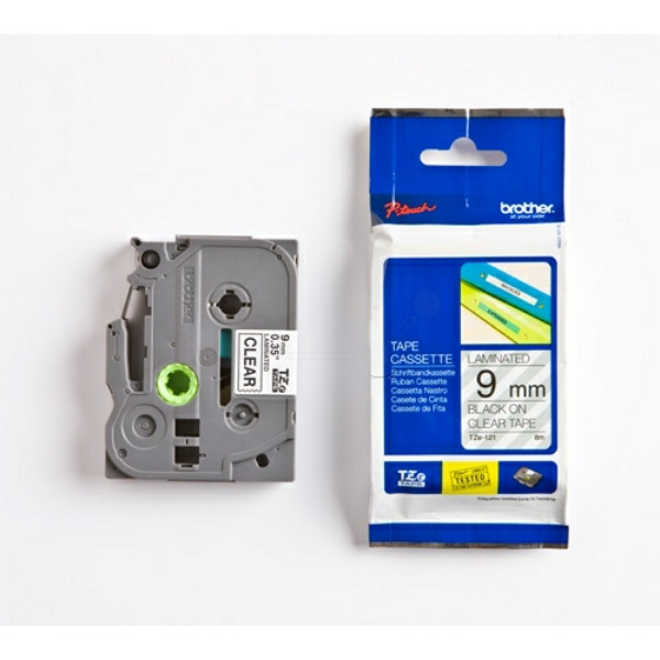 Original Schriftbandkassette Brother TZE-121 schwarz auf transparent (9mm x 8m) 
