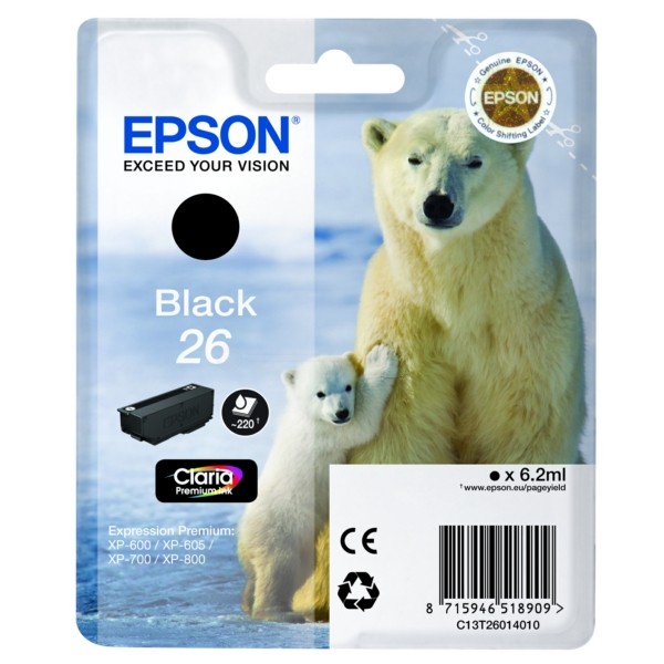 Original Tintenpatrone Epson T26 schwarz (C13T26014012)