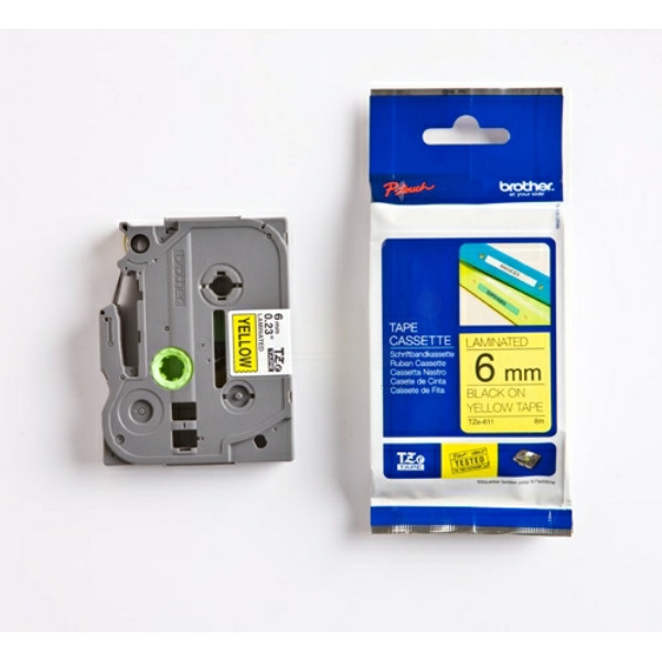 Original Schriftbandkassette Brother TZE-611 schwarz auf gelb (6mm x 8m)