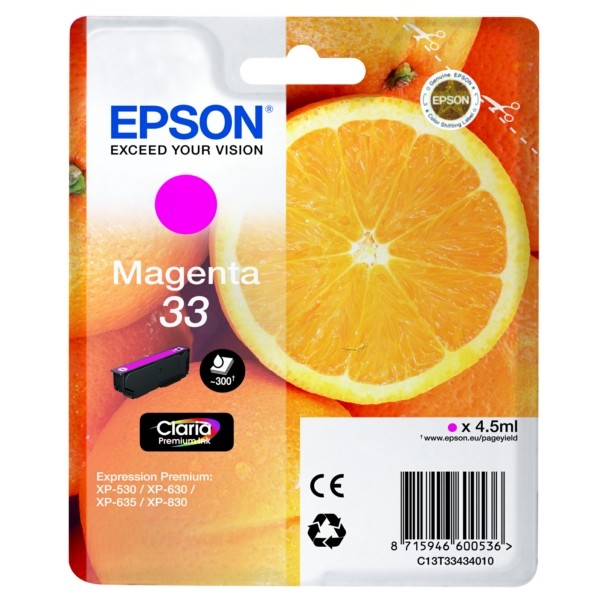 Original Tintenpatrone Epson T33 magenta (C13T33434012)